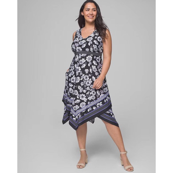 Soma Dresses & Skirts - Soma Floral Handkerchief Dress With Built-In Bra Black Purple Size Large H14785